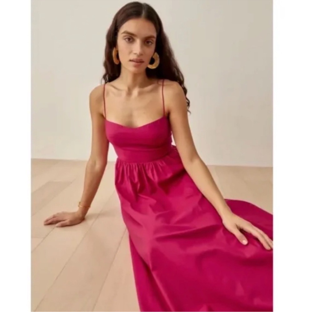 NEW REFORMATION Vinny Fit & Flare Midi Dress in Rhubarb Size US 8